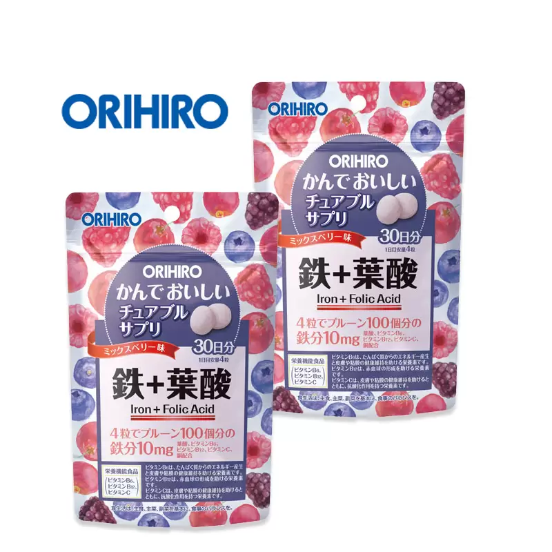 ORIHIRO(オリヒロ) かんでおいしいチュアブルサプリ 鉄+葉酸 120粒×2個セット
