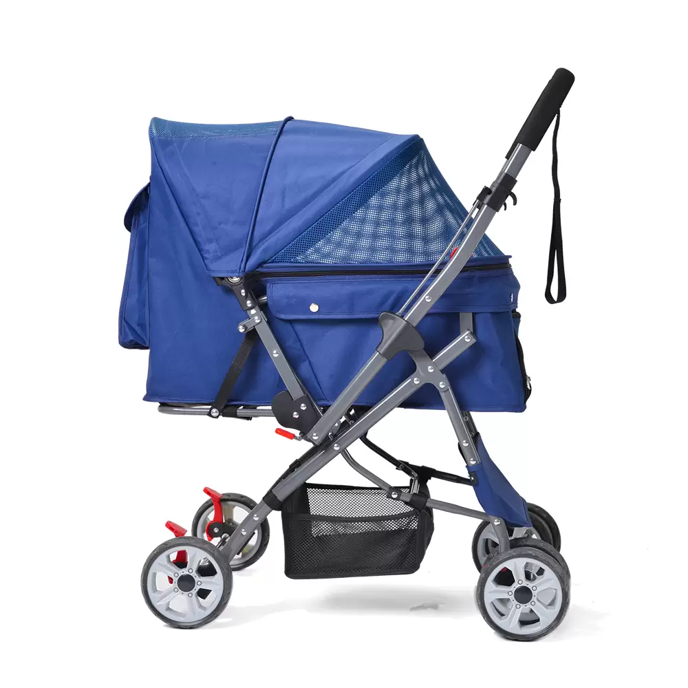 ペットカート 対面式 折りたたみ 多頭 中型犬 小型犬 猫 4way 軽量 組立簡単 工具不要 介護用 ドッグカート ペットバギー 犬 猫 動物 ペット用品 対面式 4輪ペットカート（耐荷重20kg）ブルー